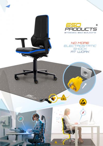 Static Free Gaming Chairs ESD Gaming Chair Blue With Armrests ESD Office Chair Mat Grey With Grounding Plug